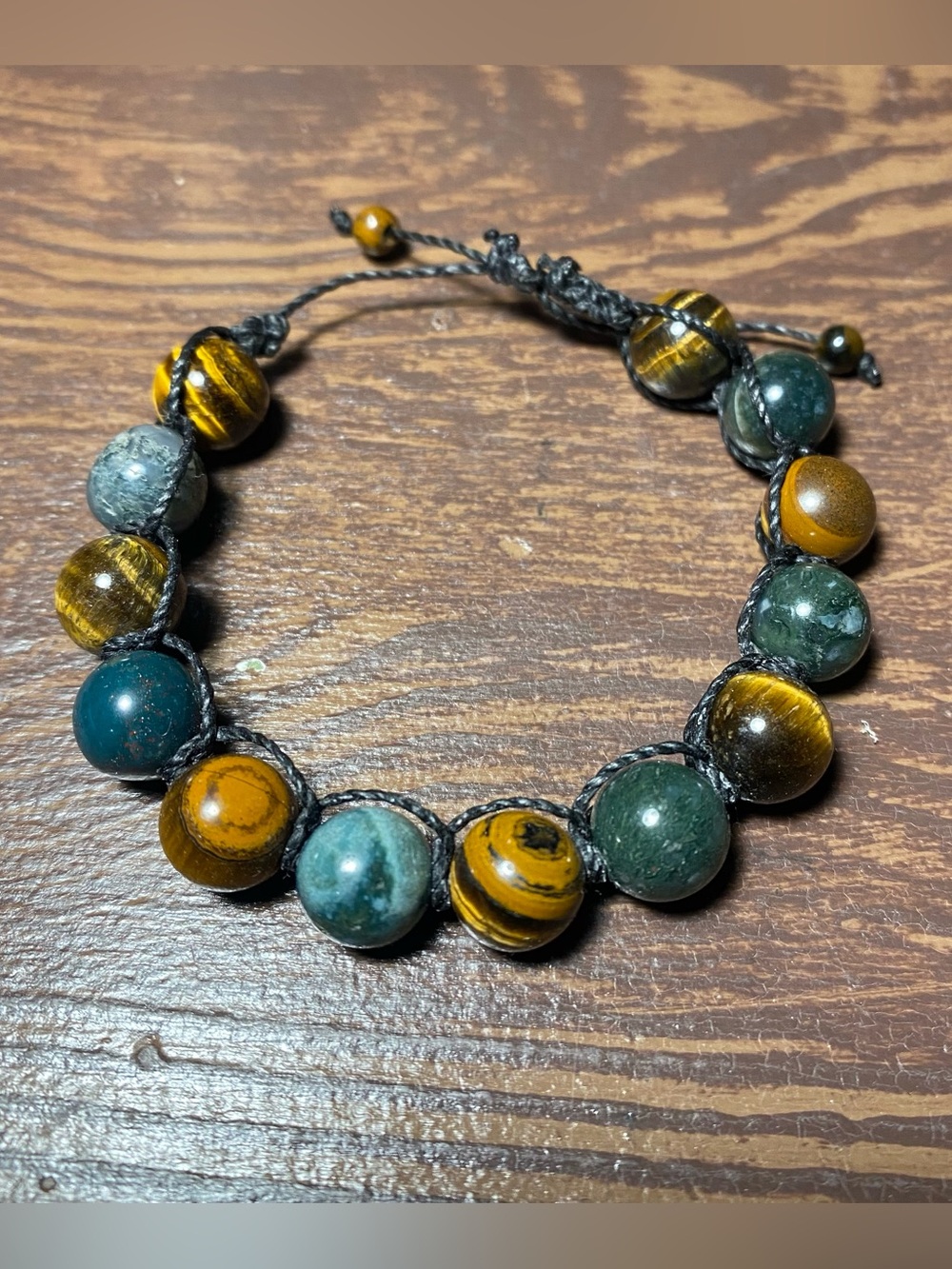 tiger's eye moss agate waxed cord bracelet